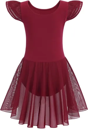 MdnMd Ballet Leotards for Girls Toddler Dance Ballet Leotard with Skirt Ballerina Dresses Tutu Outfits Flutter Sleeve