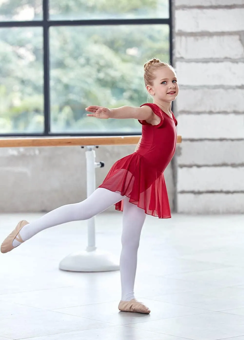 MdnMd Ballet Leotards for Girls Toddler Dance Ballet Leotard with Skirt Ballerina Dresses Tutu Outfits Flutter Sleeve