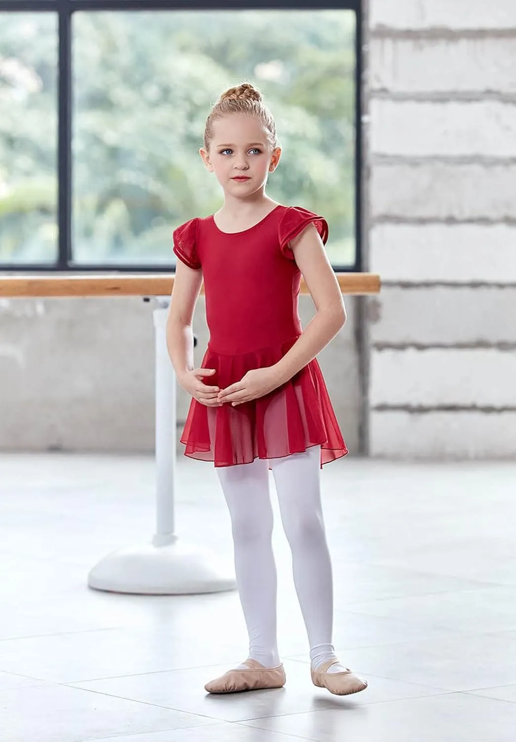MdnMd Ballet Leotards for Girls Toddler Dance Ballet Leotard with Skirt Ballerina Dresses Tutu Outfits Flutter Sleeve