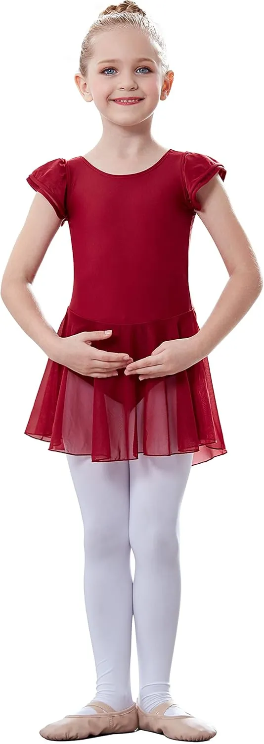 MdnMd Ballet Leotards for Girls Toddler Dance Ballet Leotard with Skirt Ballerina Dresses Tutu Outfits Flutter Sleeve