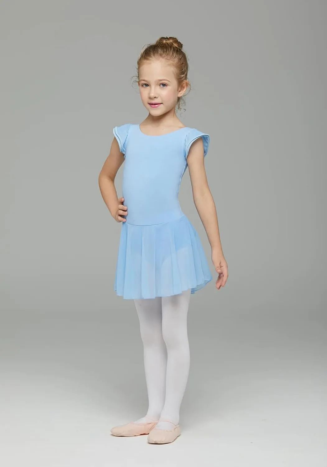 MdnMd Ballet Leotards for Girls Toddler Dance Ballet Leotard with Skirt Ballerina Dresses Tutu Outfits Flutter Sleeve
