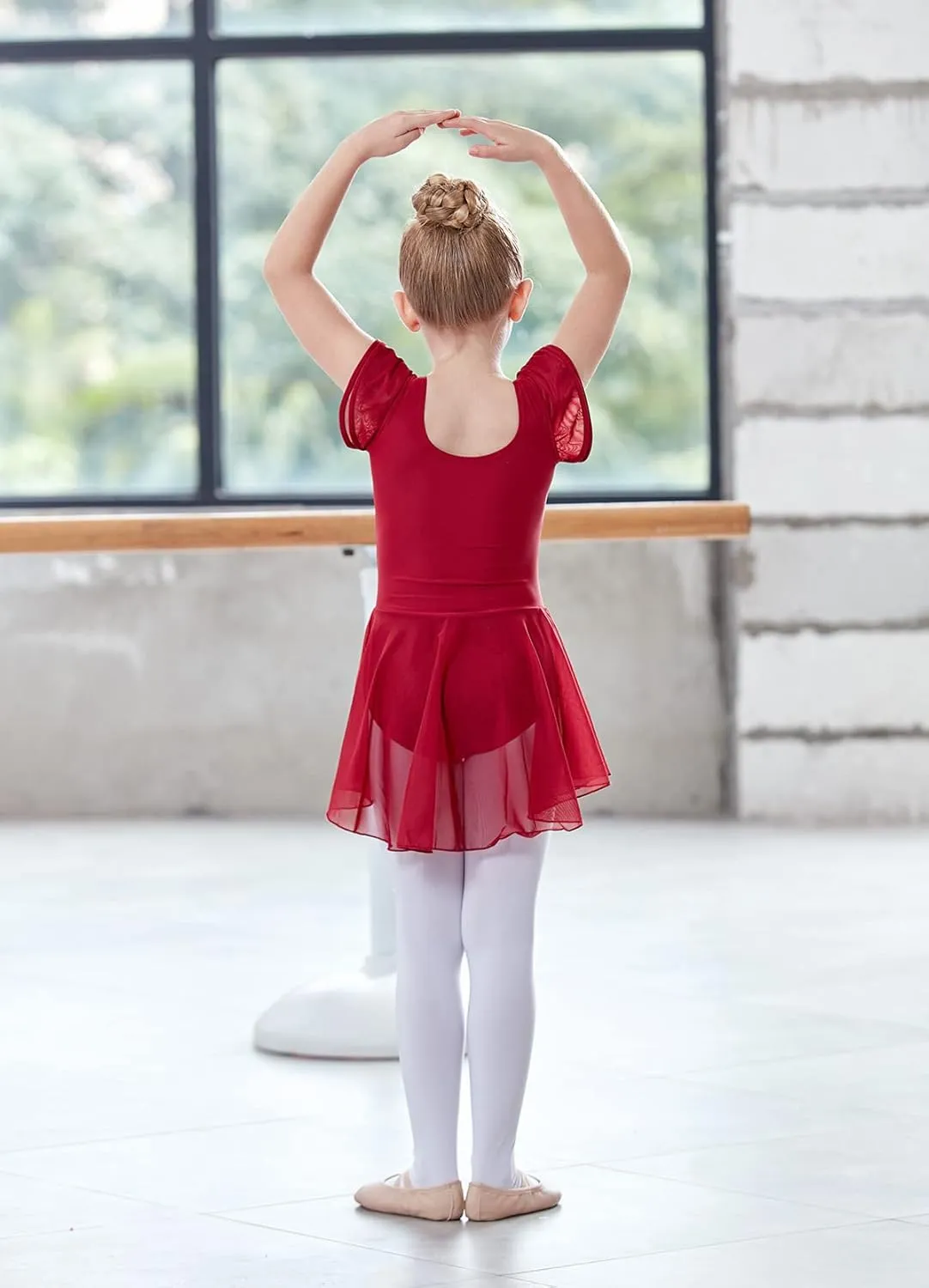 MdnMd Ballet Leotards for Girls Toddler Dance Ballet Leotard with Skirt Ballerina Dresses Tutu Outfits Flutter Sleeve
