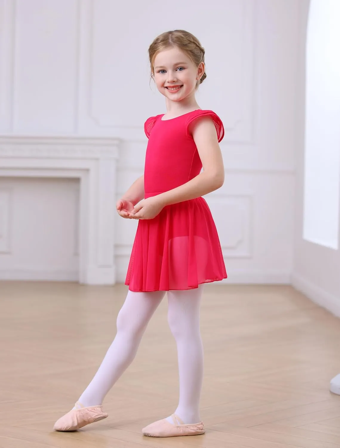 MdnMd Dance Ballet Leotard for Toddler Girls Dance Dress Tutu Swallowtail Skirt Flutter Sleeve