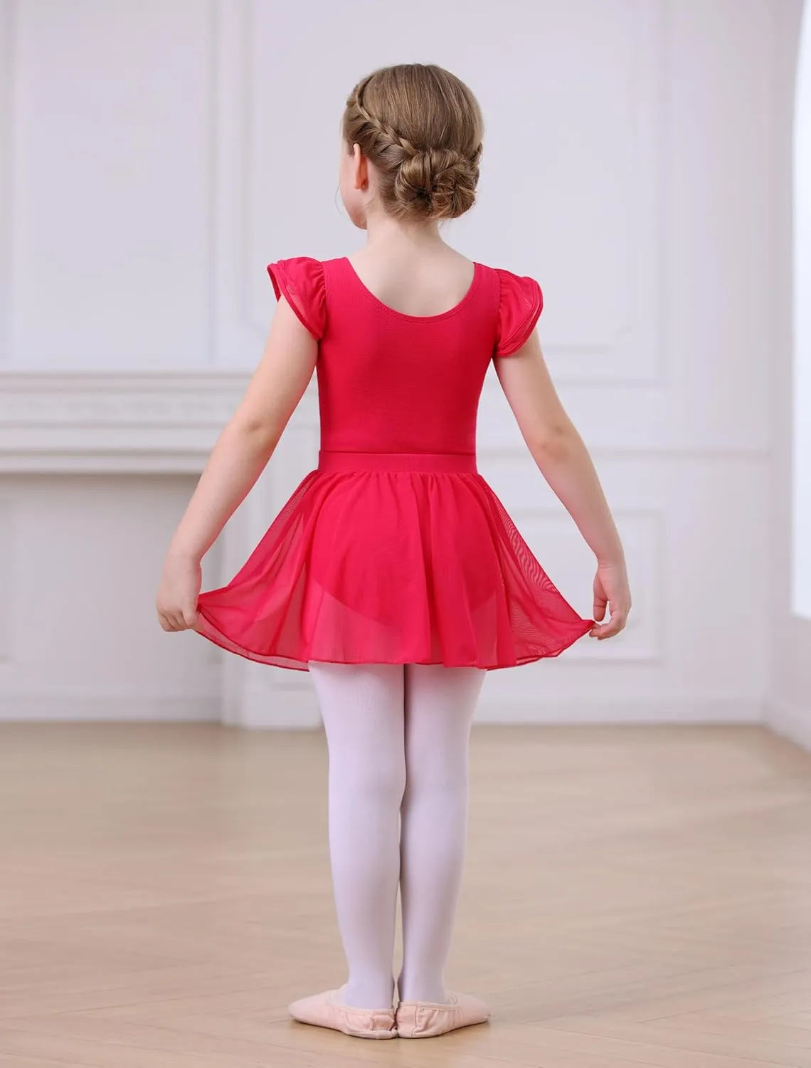 MdnMd Dance Ballet Leotard for Toddler Girls Dance Dress Tutu Swallowtail Skirt Flutter Sleeve