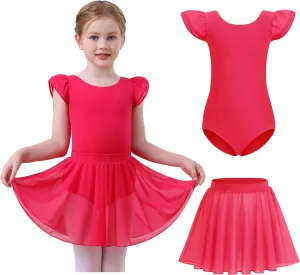 MdnMd Dance Ballet Leotard for Toddler Girls Dance Dress Tutu Swallowtail Skirt Flutter Sleeve