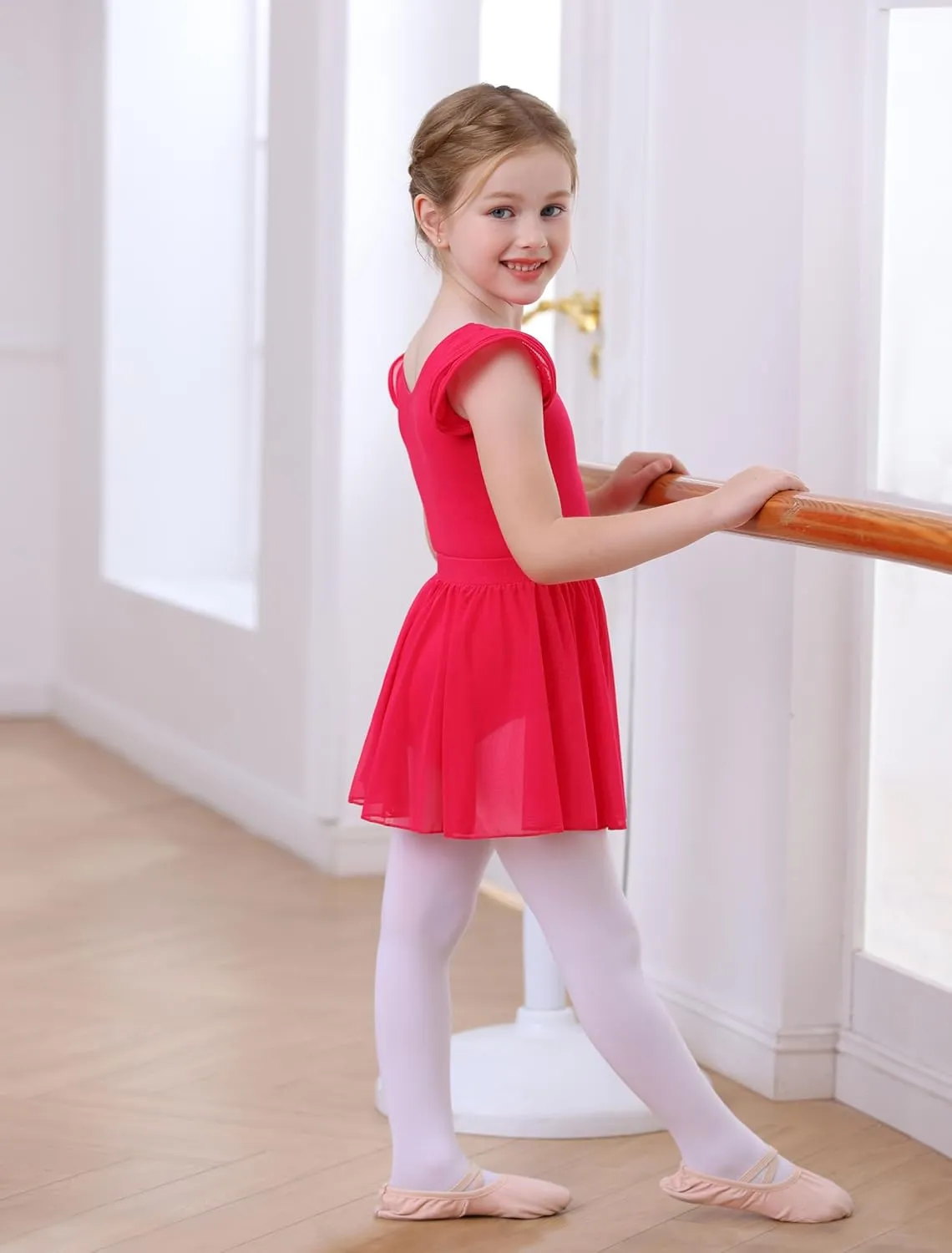 MdnMd Dance Ballet Leotard for Toddler Girls Dance Dress Tutu Swallowtail Skirt Flutter Sleeve