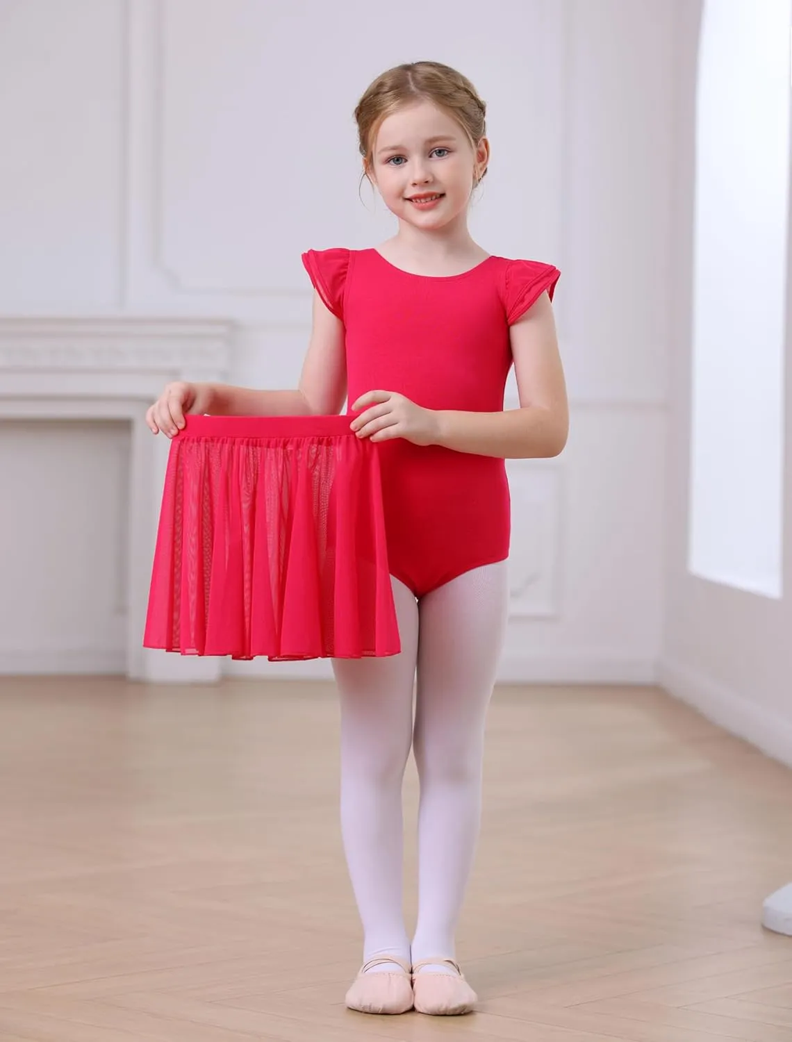 MdnMd Dance Ballet Leotard for Toddler Girls Dance Dress Tutu Swallowtail Skirt Flutter Sleeve