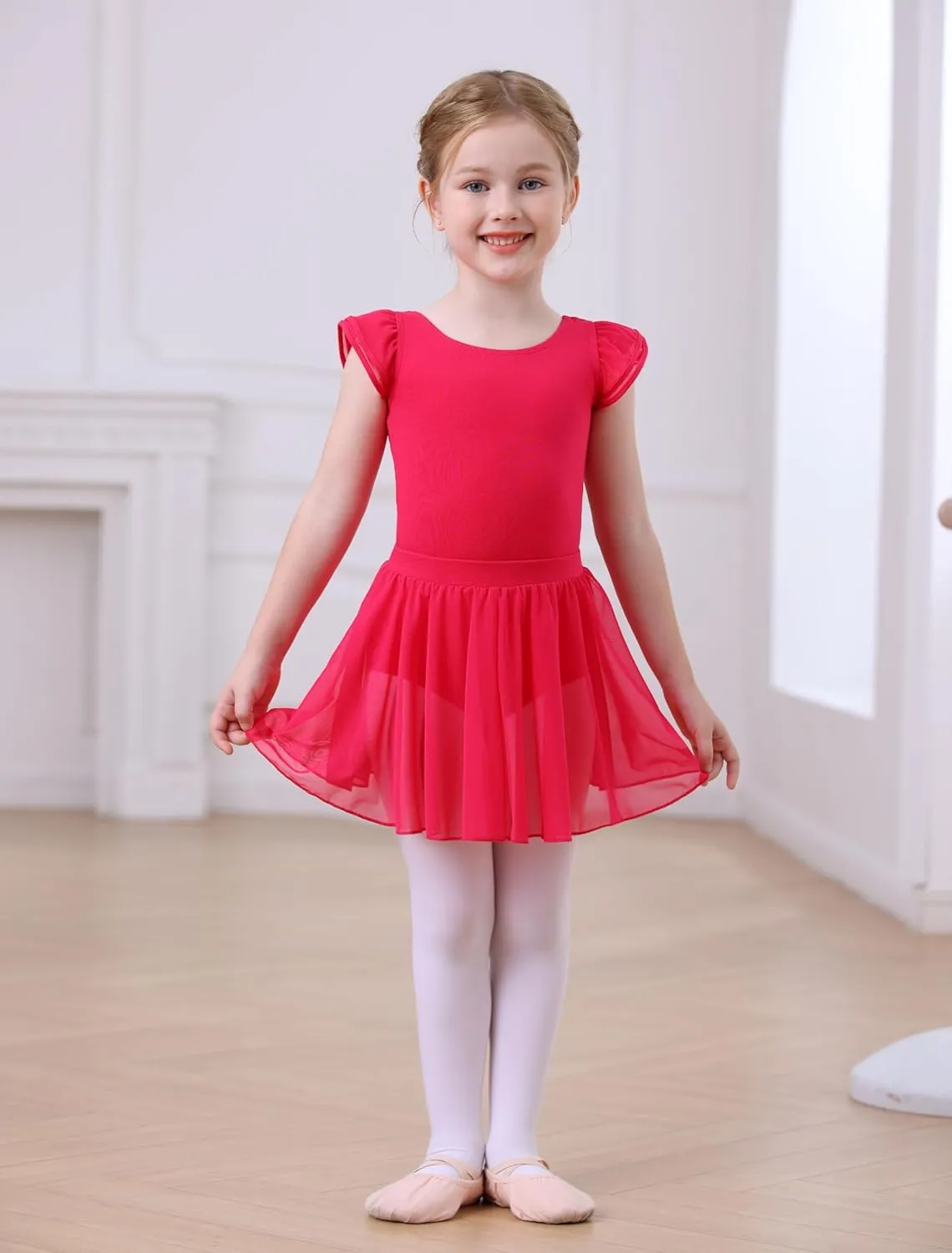 MdnMd Dance Ballet Leotard for Toddler Girls Dance Dress Tutu Swallowtail Skirt Flutter Sleeve