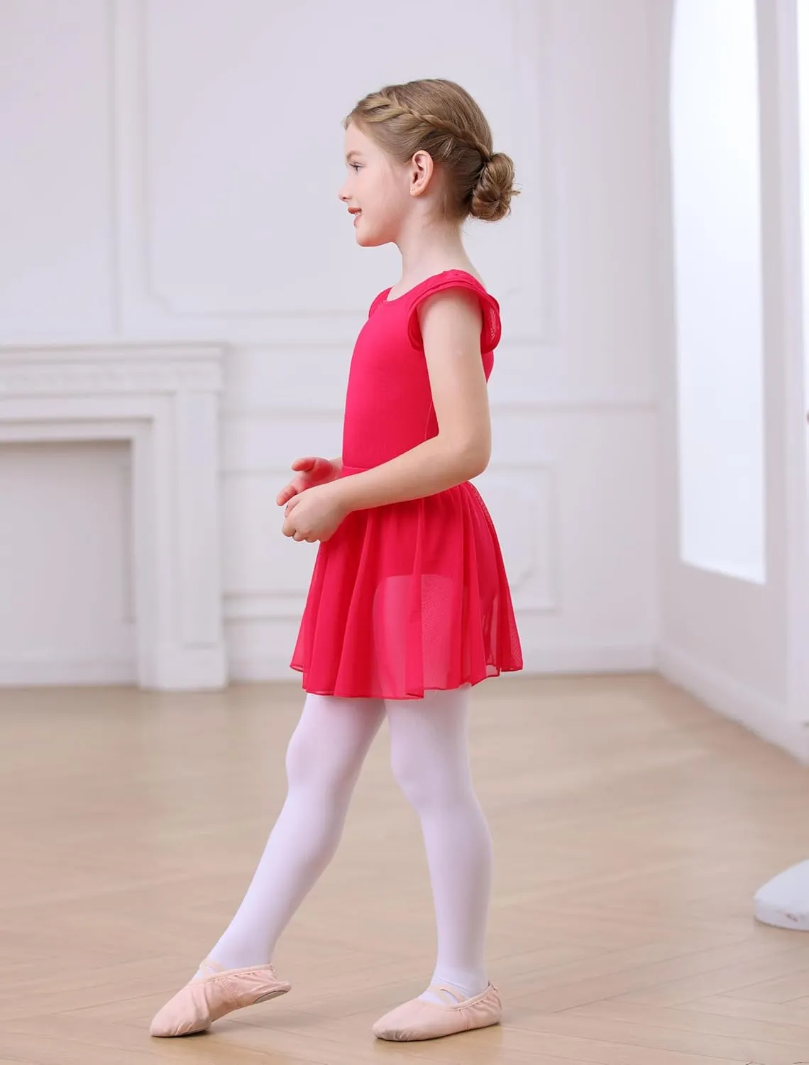 MdnMd Dance Ballet Leotard for Toddler Girls Dance Dress Tutu Swallowtail Skirt Flutter Sleeve