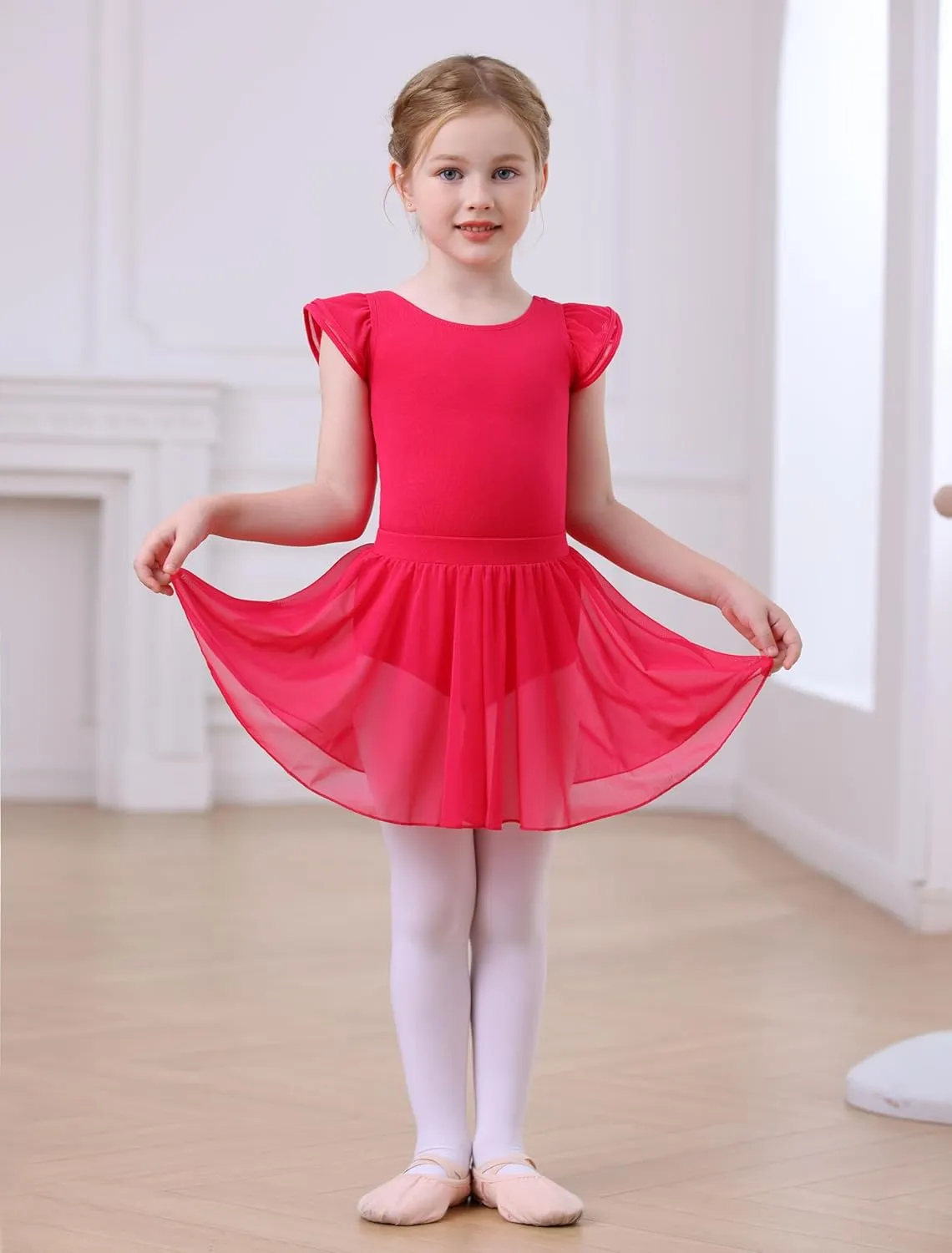 MdnMd Dance Ballet Leotard for Toddler Girls Dance Dress Tutu Swallowtail Skirt Flutter Sleeve