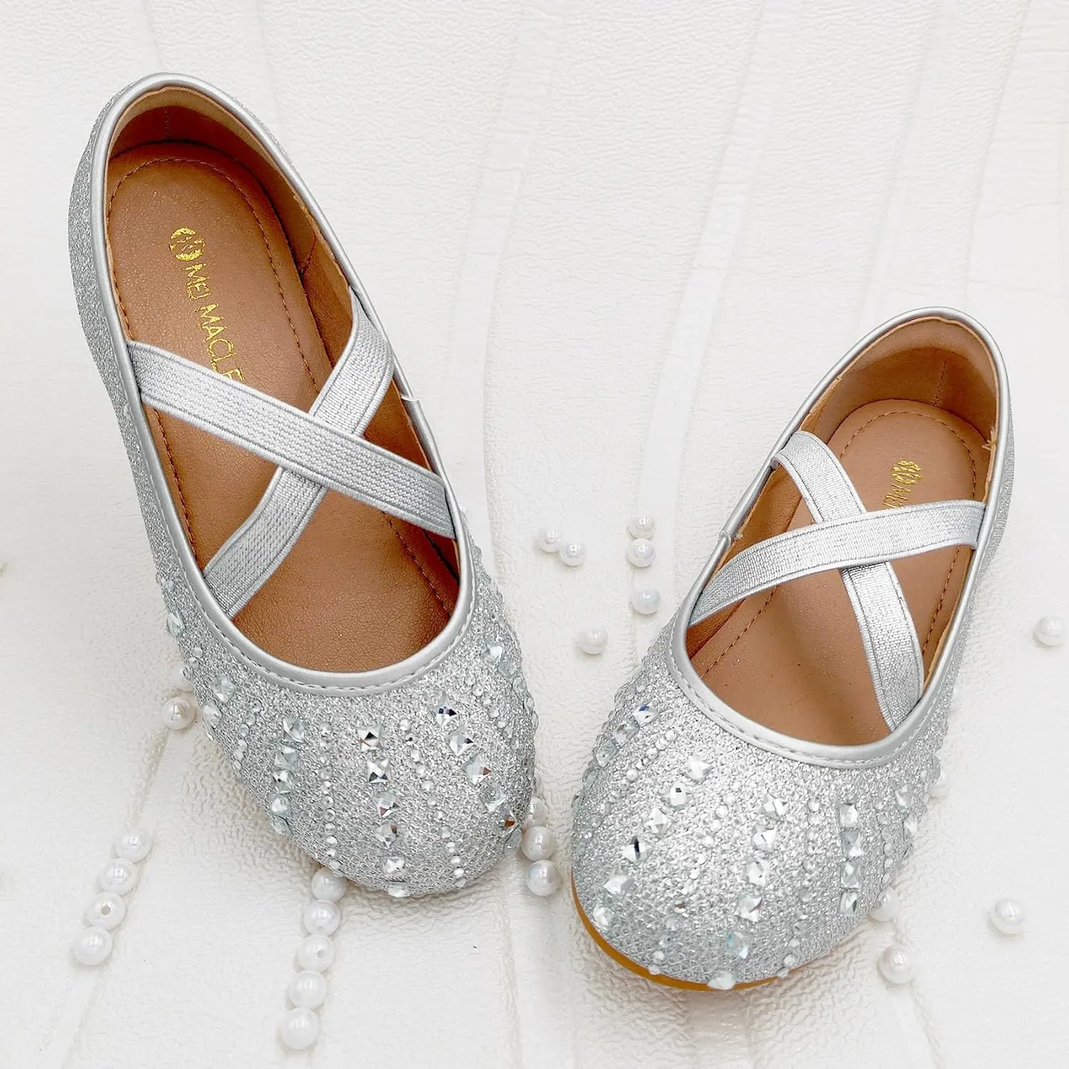Mei MACLEOD Girls Ballet Flats Glitter Mary Jane Dress Shoes Ballerina
