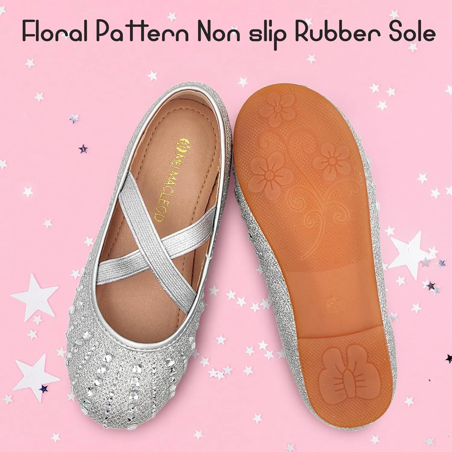 Mei MACLEOD Girls Ballet Flats Glitter Mary Jane Dress Shoes Ballerina