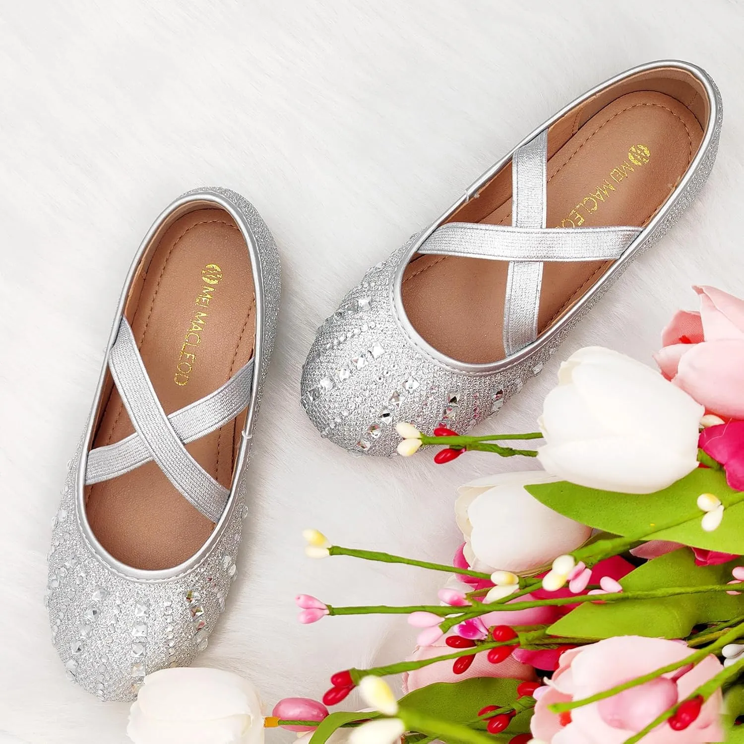 Mei MACLEOD Girls Ballet Flats Glitter Mary Jane Dress Shoes Ballerina