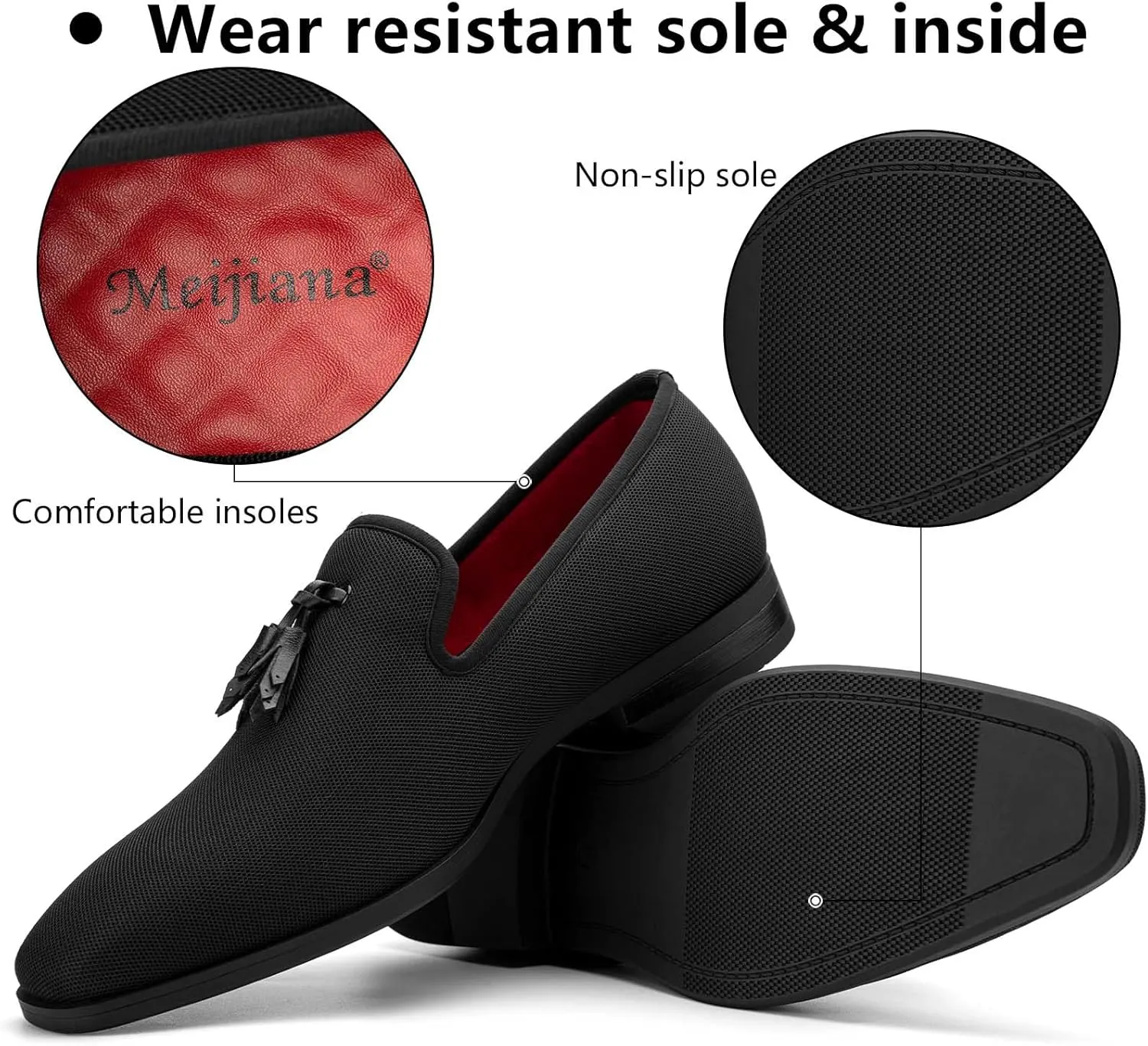 Meijiana Men's Loafers Lightweight Slip-On Moccasins Stylish Dress Shoes Breathable Tassels Loafers