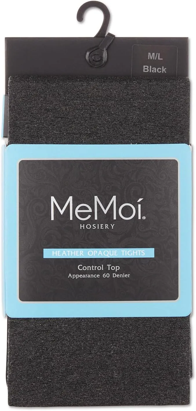 MeMoi Heather Flat Knit Opaque Tights, Smooth and Comfortable Control Top Tights, 40 Denier - Sizes Small to Q2
