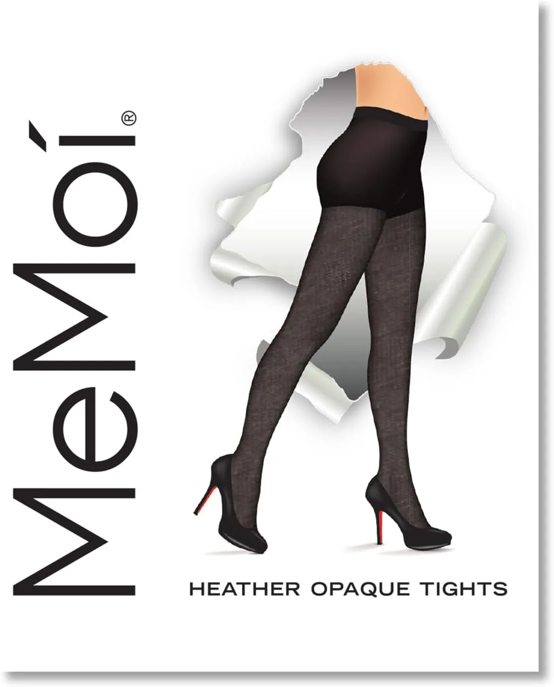 MeMoi Heather Flat Knit Opaque Tights, Smooth and Comfortable Control Top Tights, 40 Denier - Sizes Small to Q2