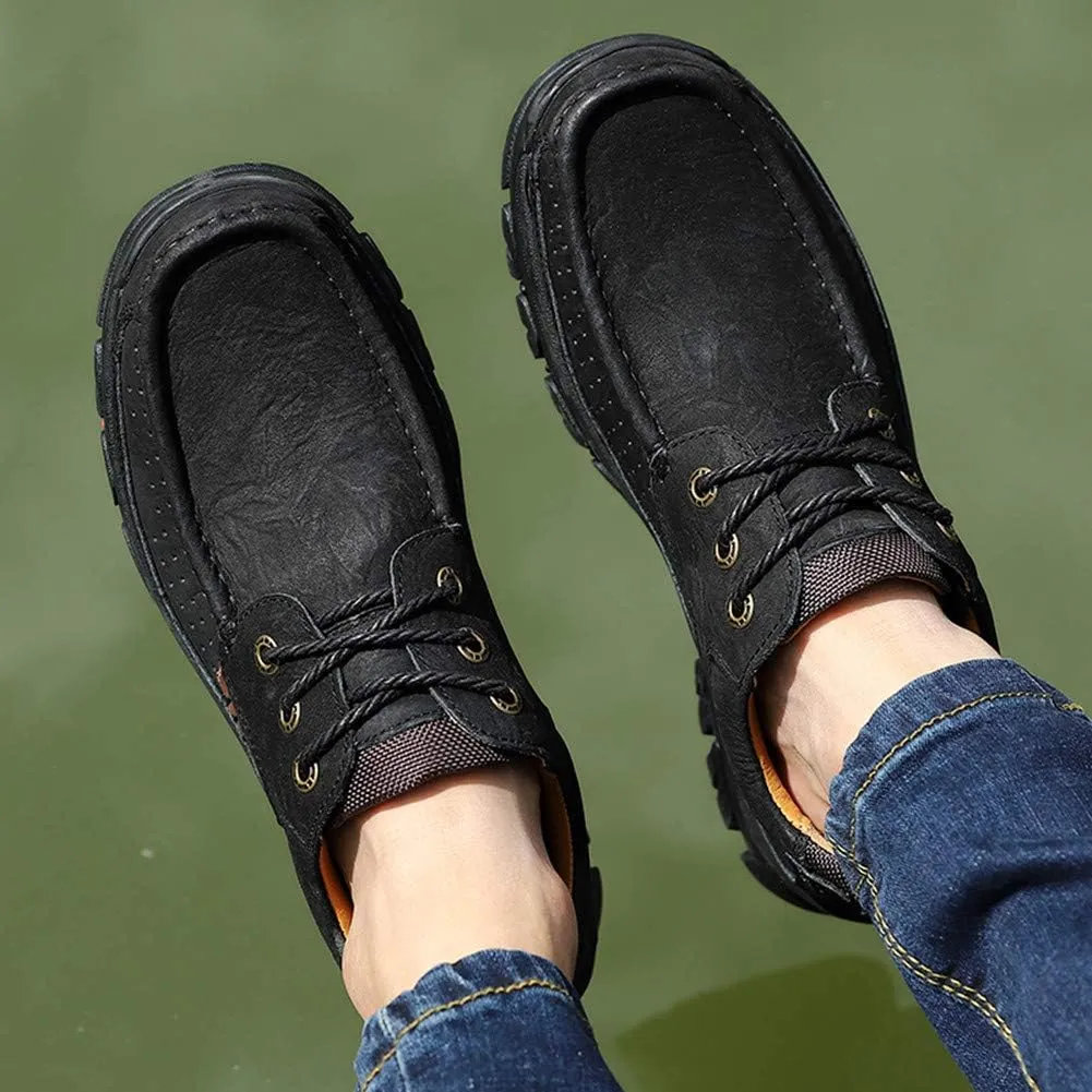 Men Outdoor Shoes Breathable Slip On Climbing Loafers Walking Cowhide Moccasins