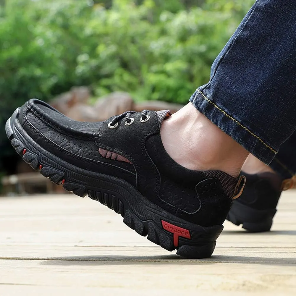 Men Outdoor Shoes Breathable Slip On Climbing Loafers Walking Cowhide Moccasins
