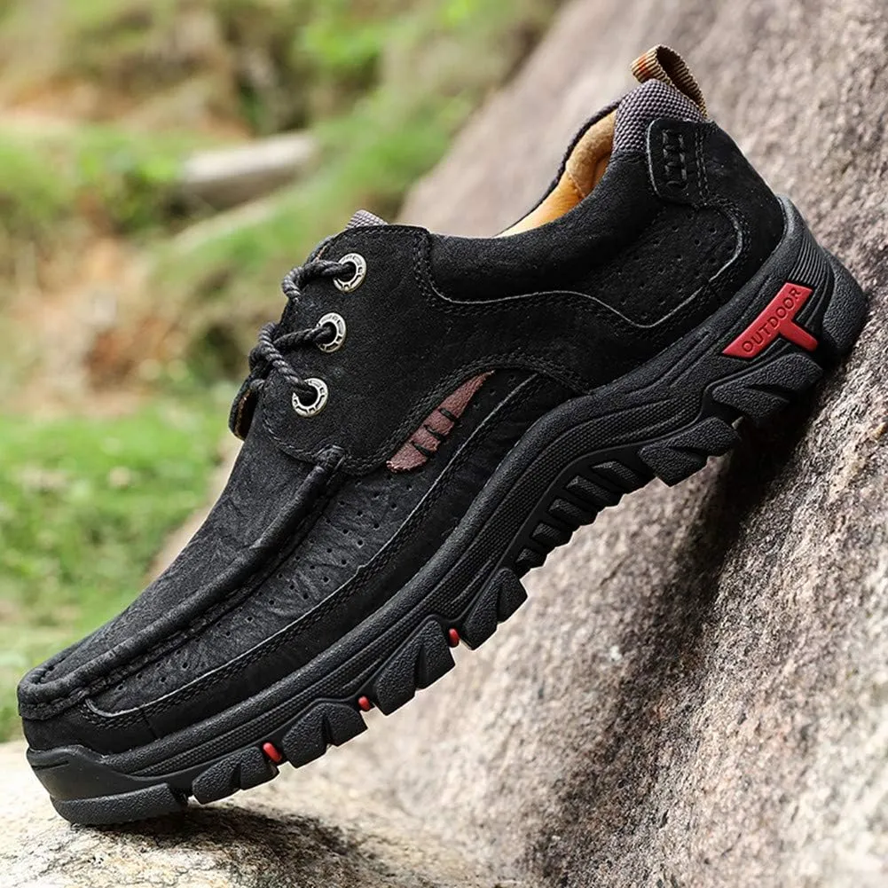 Men Outdoor Shoes Breathable Slip On Climbing Loafers Walking Cowhide Moccasins