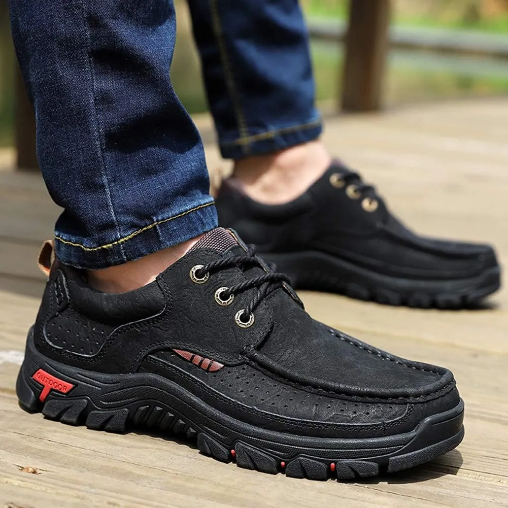 Men Outdoor Shoes Breathable Slip On Climbing Loafers Walking Cowhide Moccasins