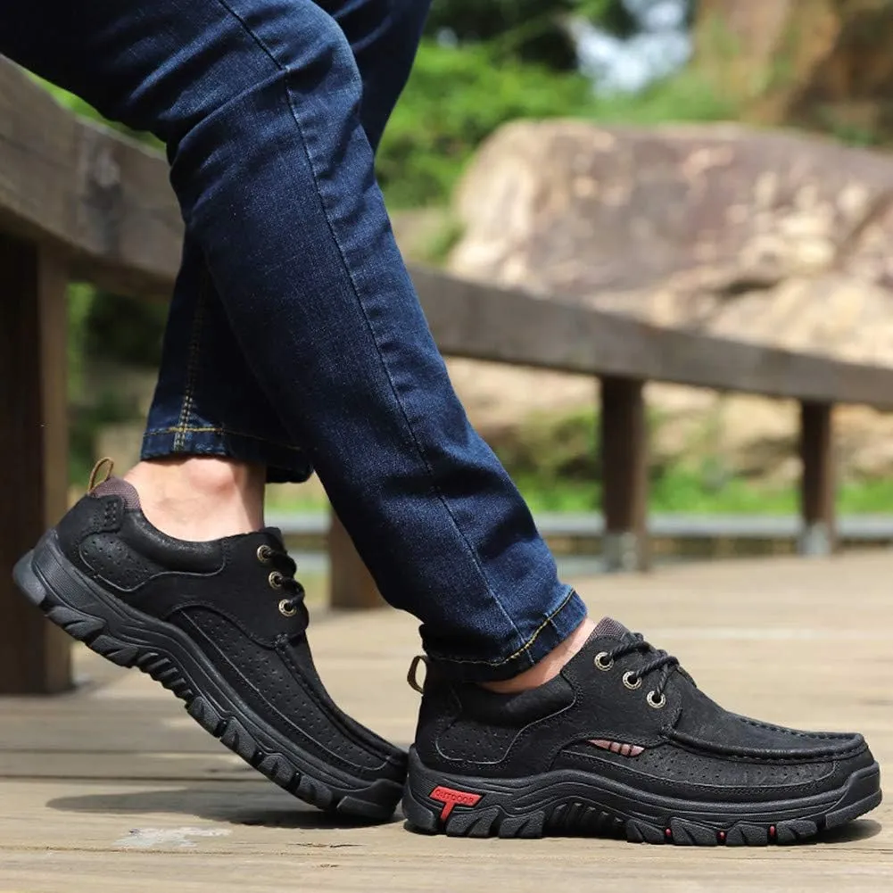 Men Outdoor Shoes Breathable Slip On Climbing Loafers Walking Cowhide Moccasins