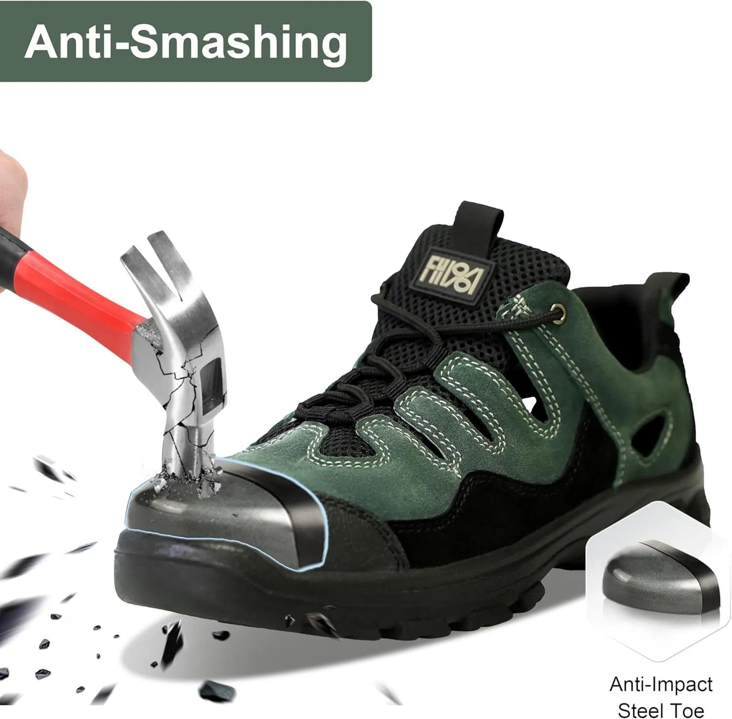 Men Women Breathable Safety Work Shoes, Steel Toe, Wear-Resistant Outsole, Anti-Puncture Midsole,Shock Absorption