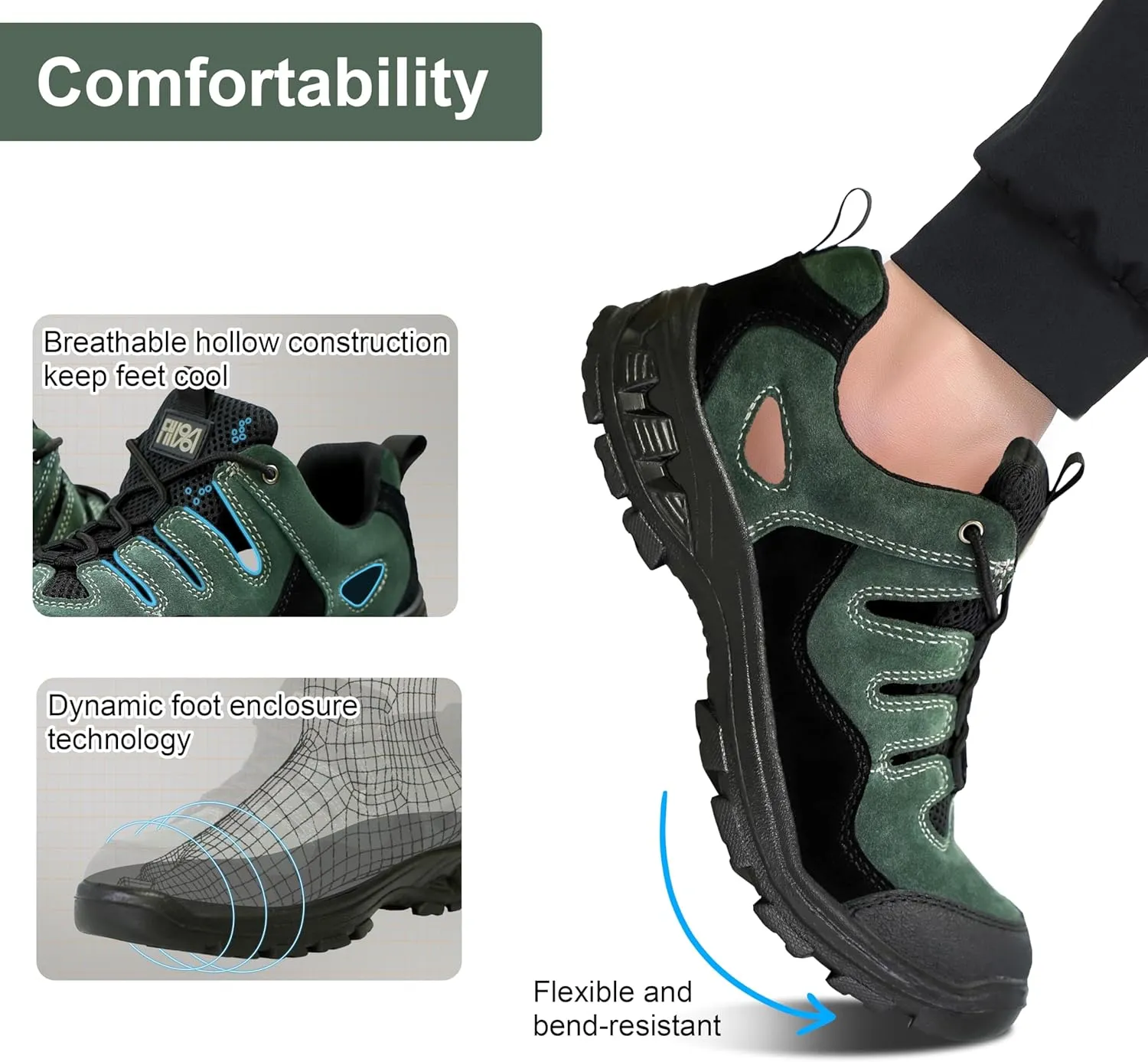 Men Women Breathable Safety Work Shoes, Steel Toe, Wear-Resistant Outsole, Anti-Puncture Midsole,Shock Absorption