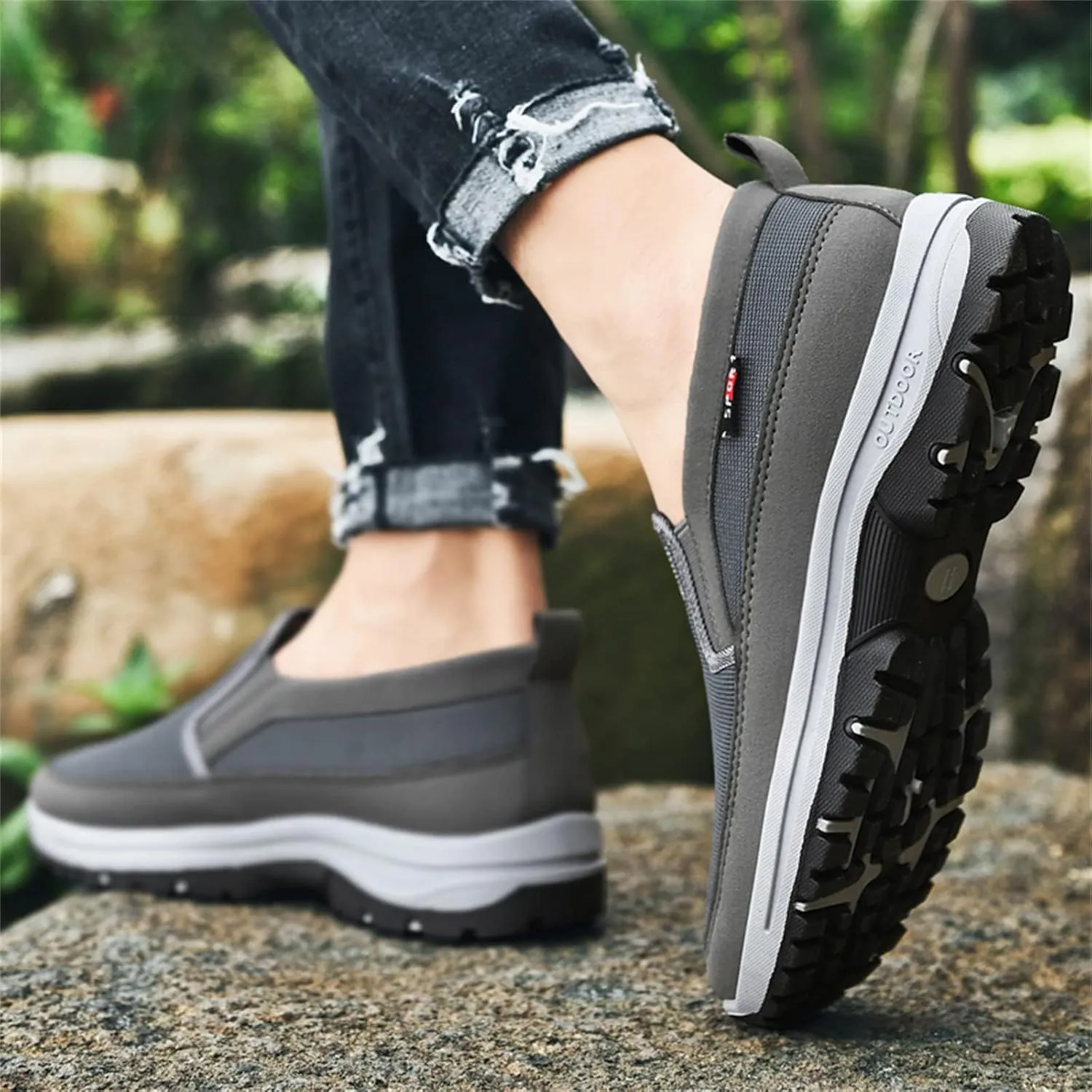 Men's Arch Support Slip-on Canvas Loafers,Outdoor Casual Non Slip Orthopedic Sneakers Flats Walking Boat Shoes
