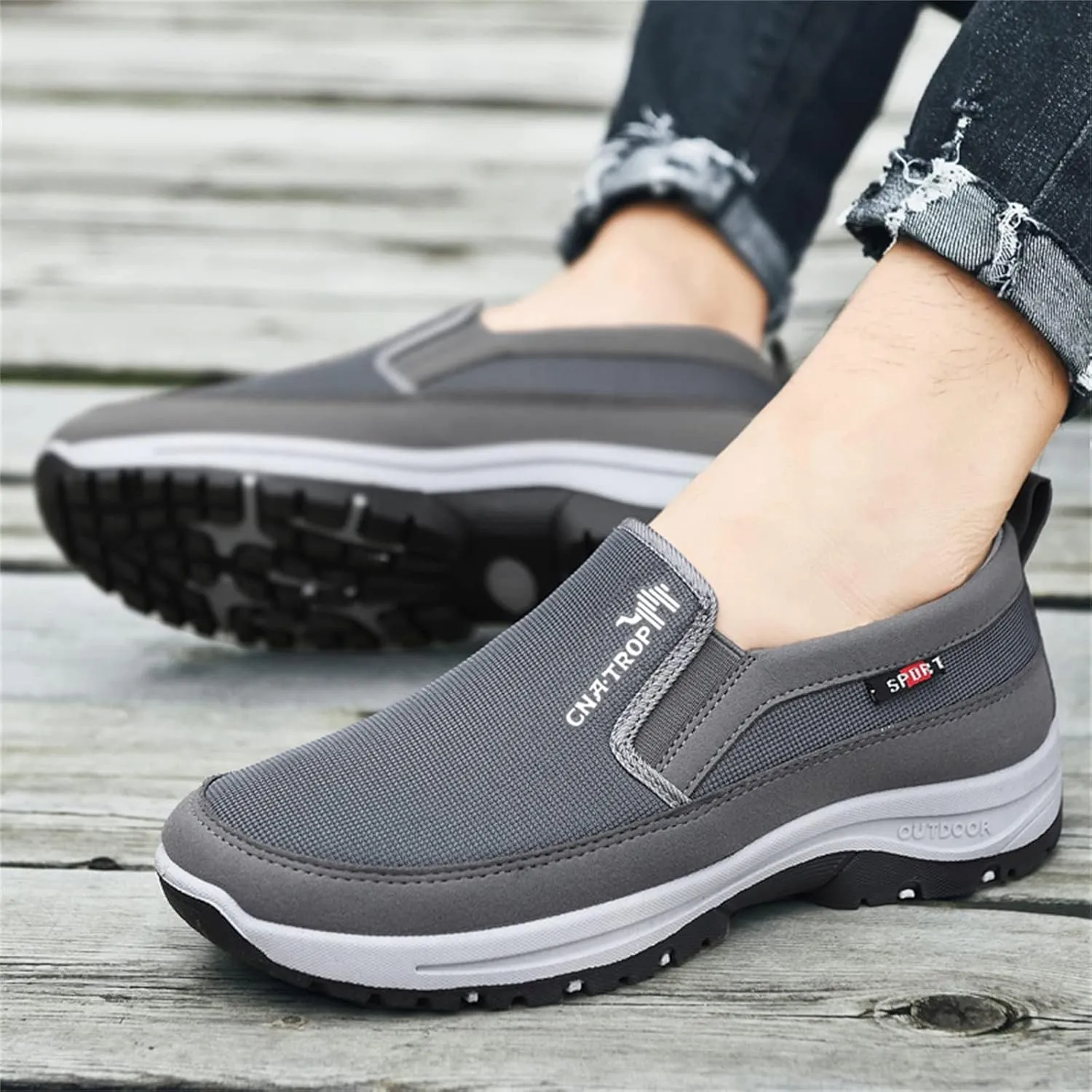 Men's Arch Support Slip-on Canvas Loafers,Outdoor Casual Non Slip Orthopedic Sneakers Flats Walking Boat Shoes