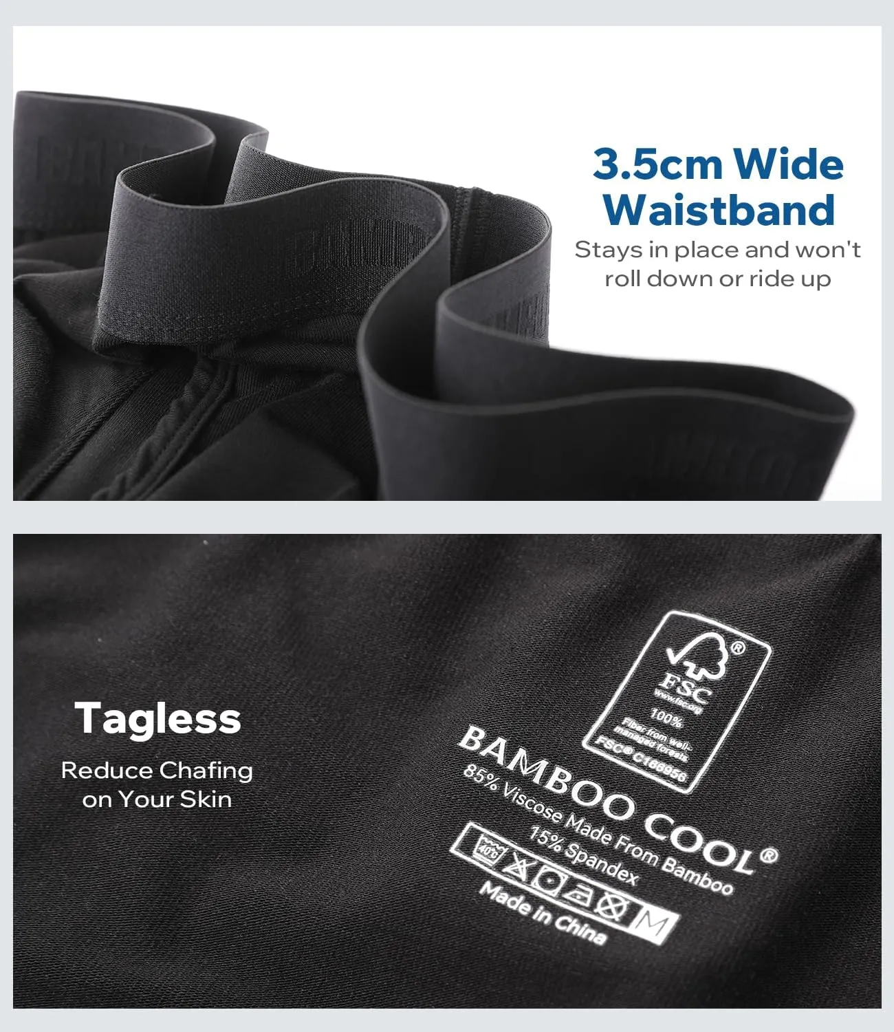 Men's Bamboo Underwear 4-Pack - Ultra Soft, Anti-Roll Waistband, Tagless Trunks