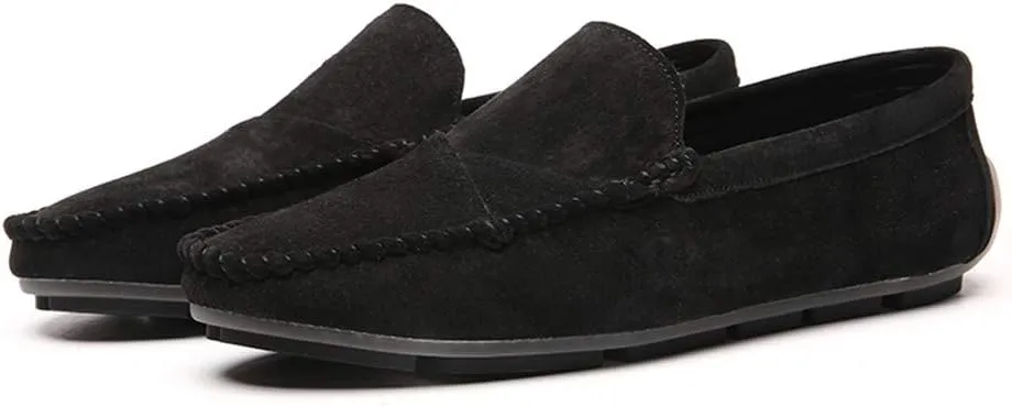 Men's Classic Moccasin Soft Comfort Suede Loafers British Minimalist Flat Driving Slip On Shoes Black 9 Men US 10.24''Heel to Toe