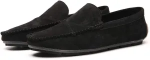 Men's Classic Moccasin Soft Comfort Suede Loafers British Minimalist Flat Driving Slip On Shoes Black 9 Men US 10.24''Heel to Toe