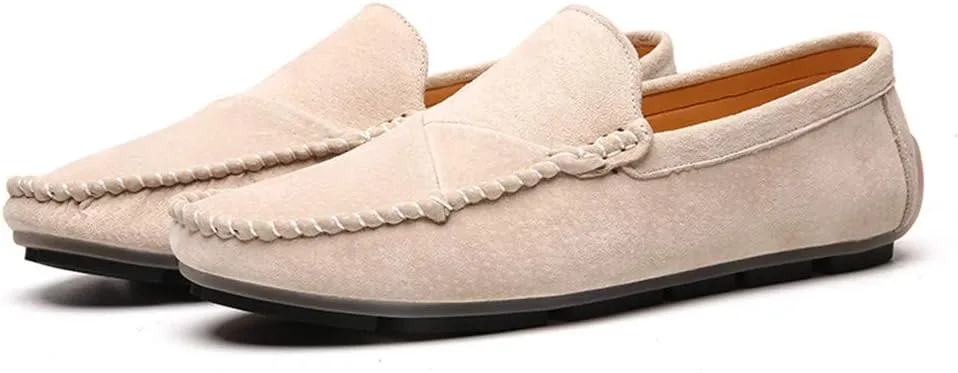 Men's Classic Moccasin Soft Comfort Suede Loafers British Minimalist Flat Driving Slip On Shoes White 7 Men US 9.65''Heel to Toe