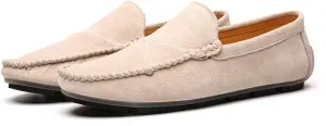 Men's Classic Moccasin Soft Comfort Suede Loafers British Minimalist Flat Driving Slip On Shoes White 7 Men US 9.65''Heel to Toe