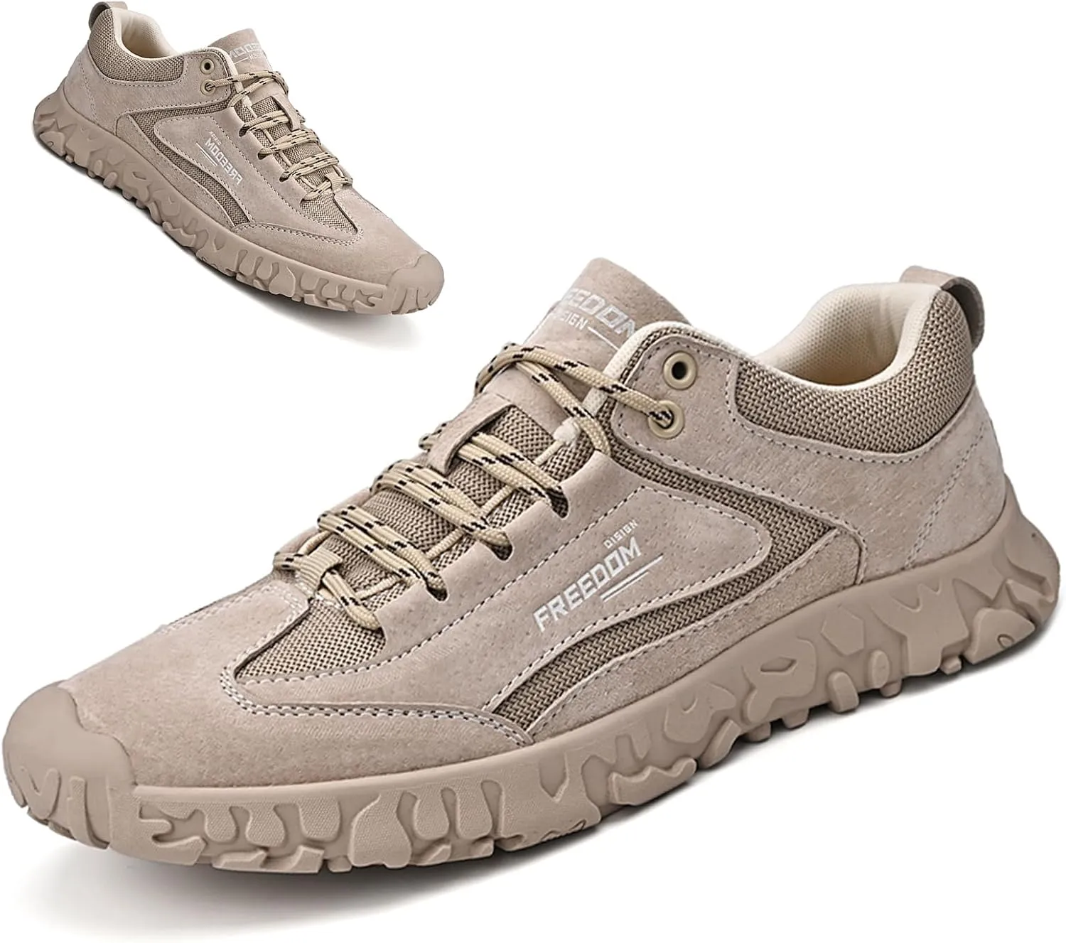 Men's Classic Outdoor Low-Top Suede Drawstring Sneakers,Summer Breathable Mesh Non-Slip Lightweight Casual Slip-on Sports Trail Shoes for Hiking & Walking