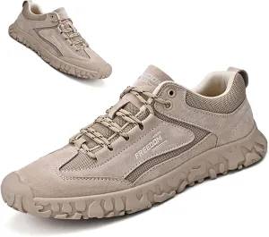 Men's Classic Outdoor Low-Top Suede Drawstring Sneakers,Summer Breathable Mesh Non-Slip Lightweight Casual Slip-on Sports Trail Shoes for Hiking & Walking