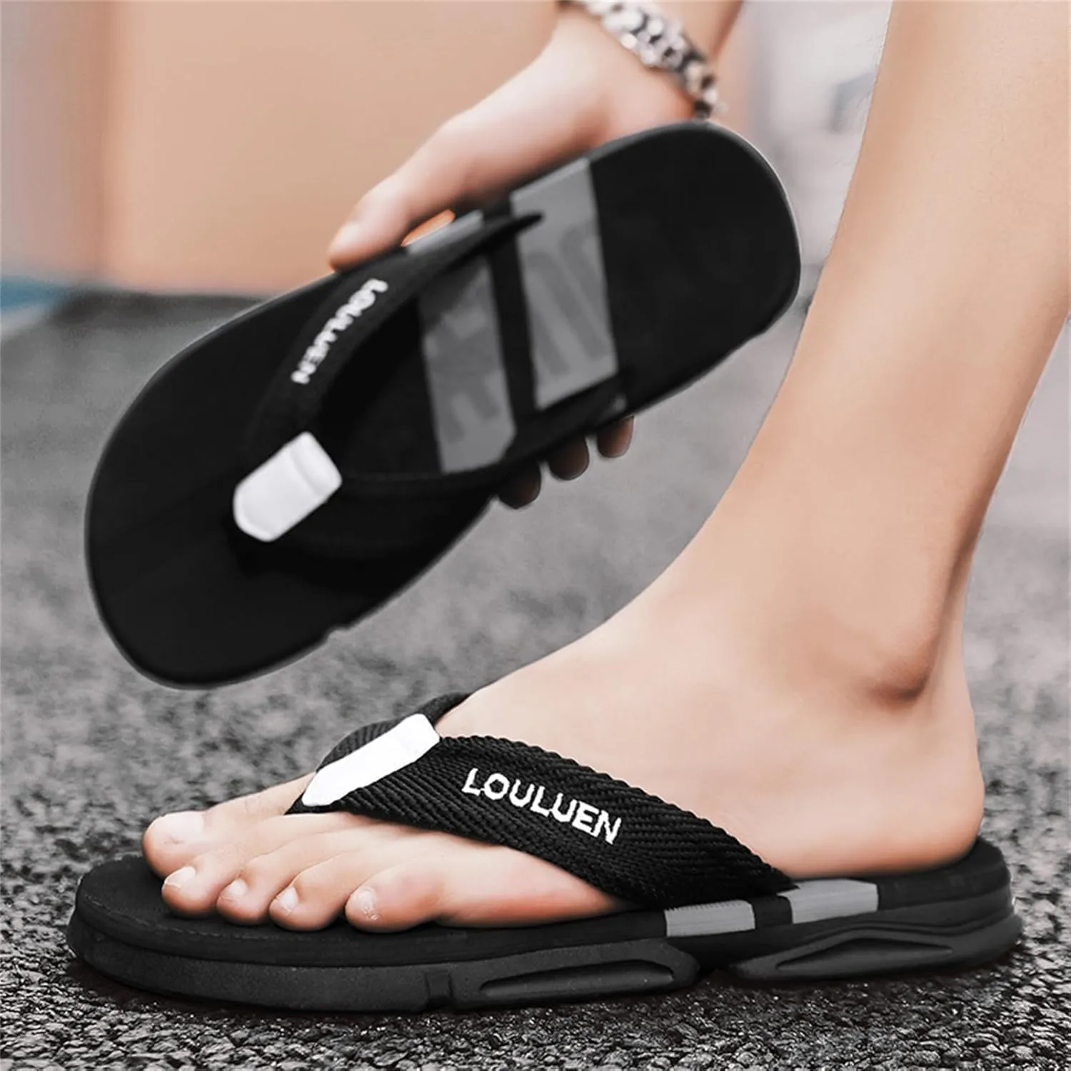 Men's Color Block Summer Flip Flops | Outdoor Leisure Beach Shoes for Men | Men's Slip-on Slippers with Anti-slip Sole