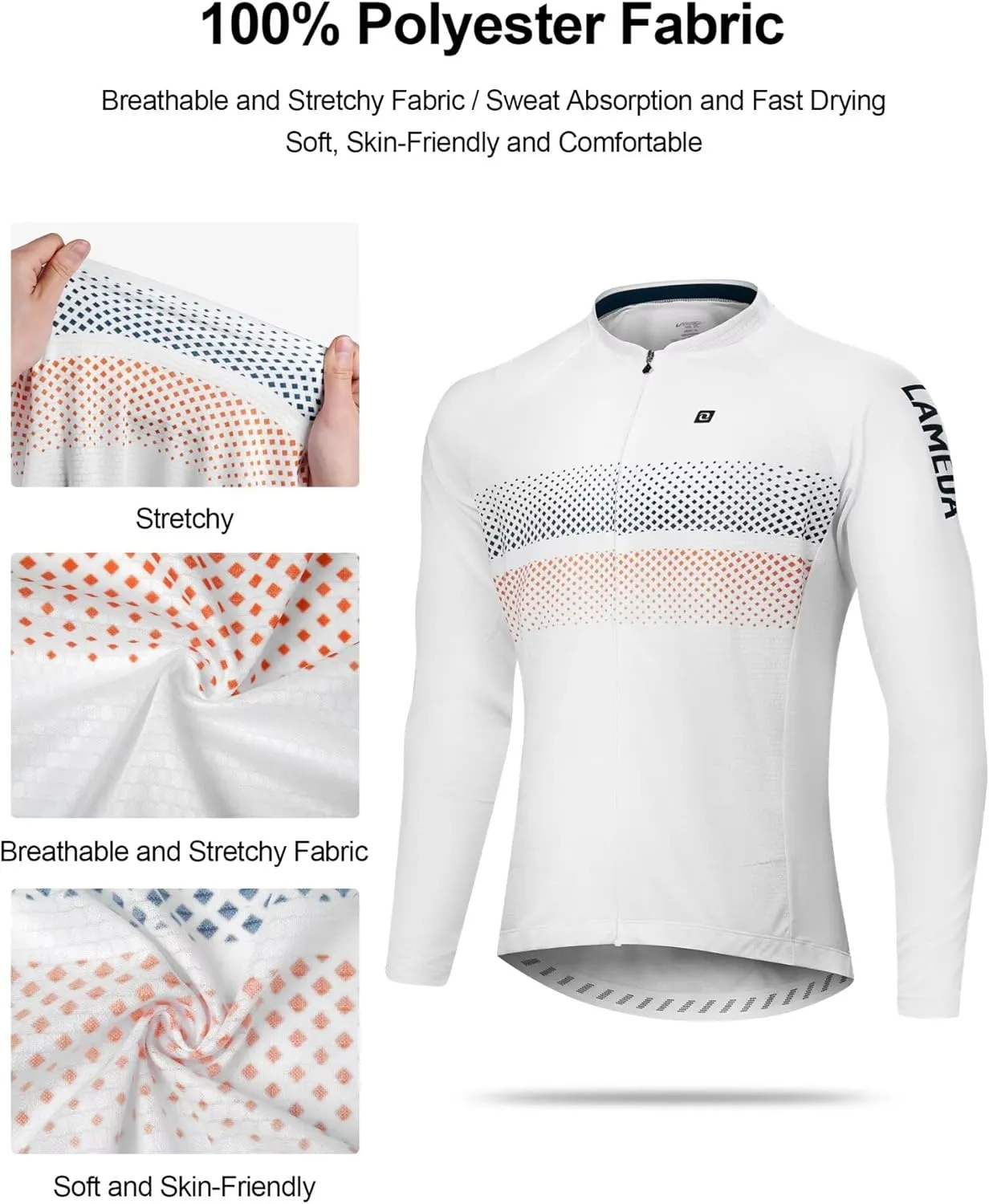 Men's Cycling Jersey Long Sleeve, Breathable Moisture Wicking Bike Shirt, Lightweight Biking Shirt with 3 Rear Pockets
