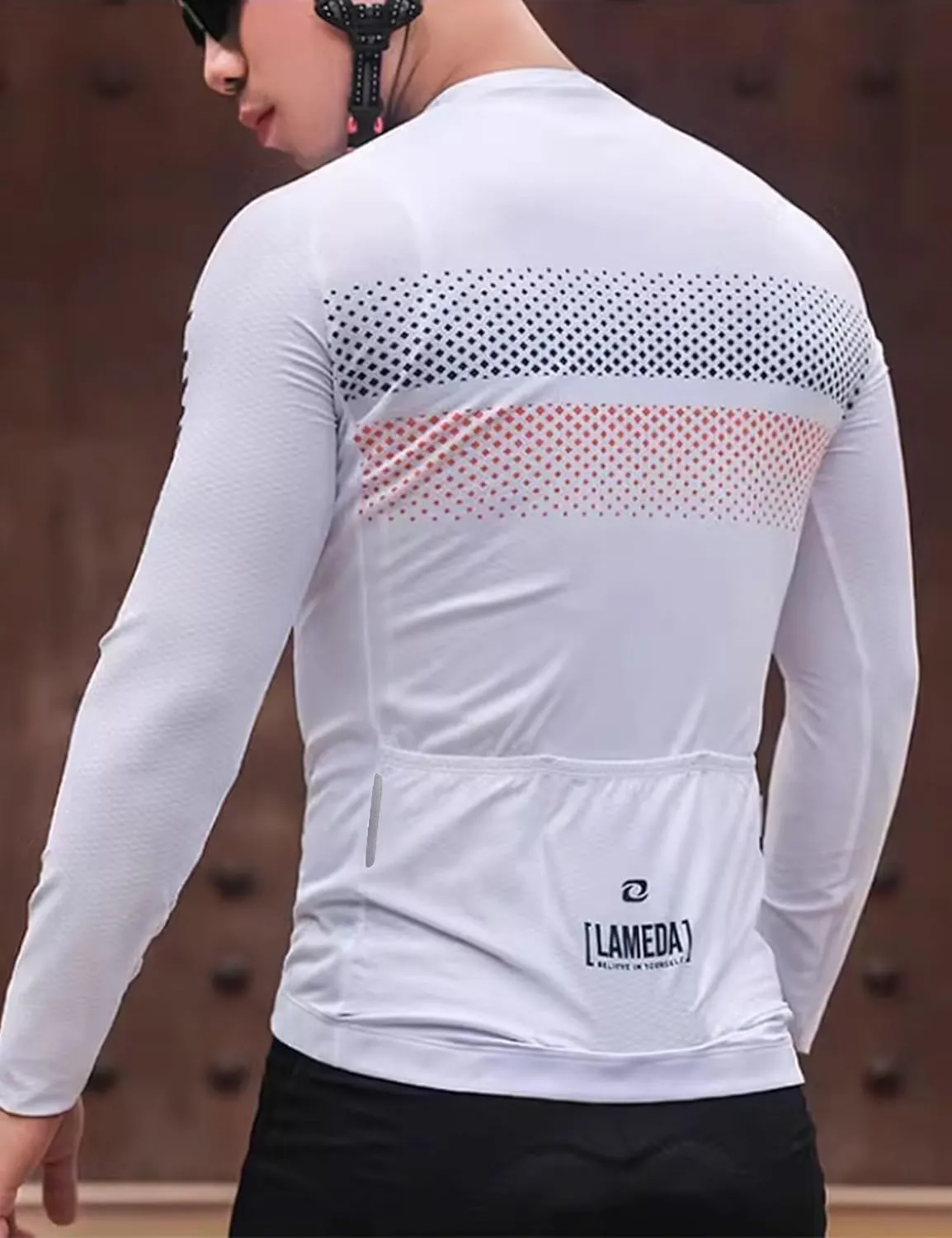 Men's Cycling Jersey Long Sleeve, Breathable Moisture Wicking Bike Shirt, Lightweight Biking Shirt with 3 Rear Pockets