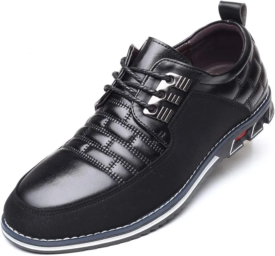 Men's Dress Shoes Business Soft Sole Oxford Derby Orthopedic Leather Slip-On Casual Shoes (Black-B,8.5)