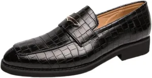 Men's Formal Leather Shoes, Breathable Slip-On Pointed Toe, Non-Slip Block Heel Business Dress Shoes, Low Top, Anti-Slip Resistant