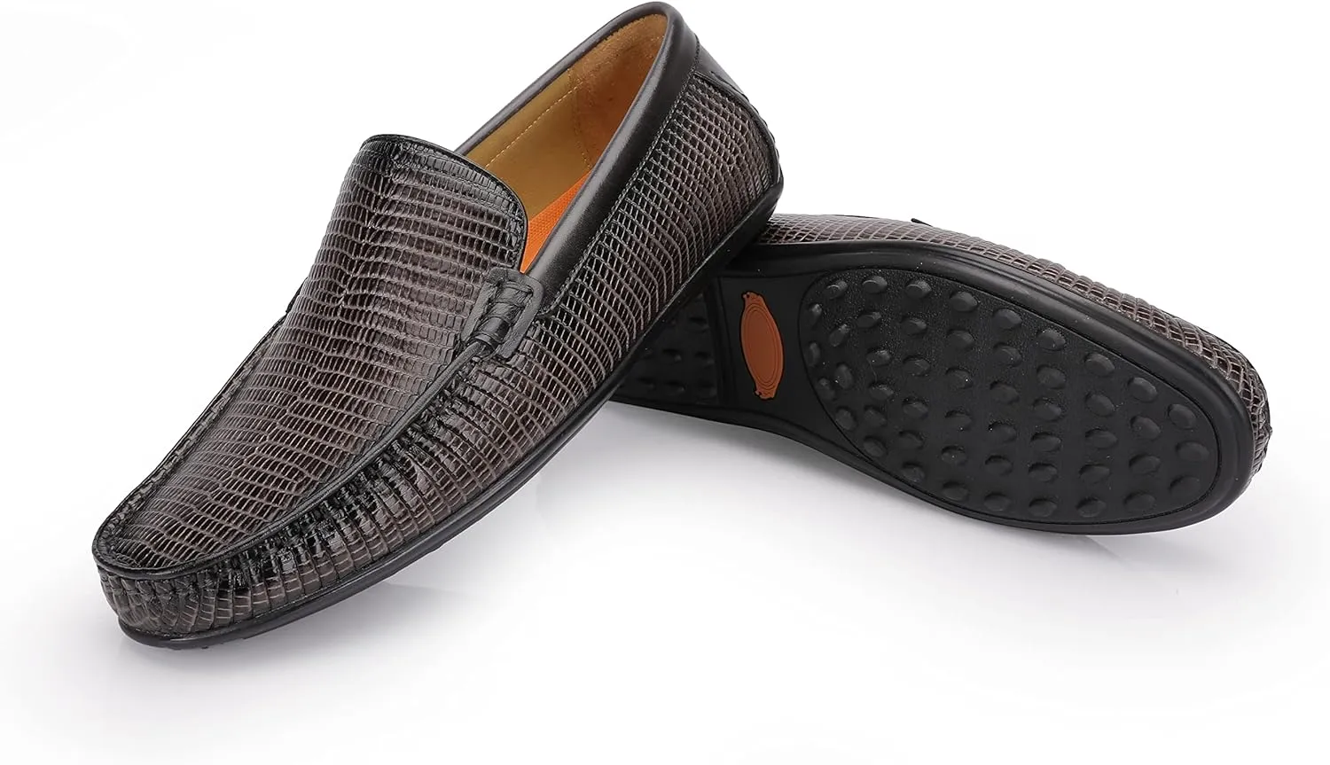Men's Genuine Leather Loafers Crocodile Printed Slip On Soft Driving Dress Shoes
