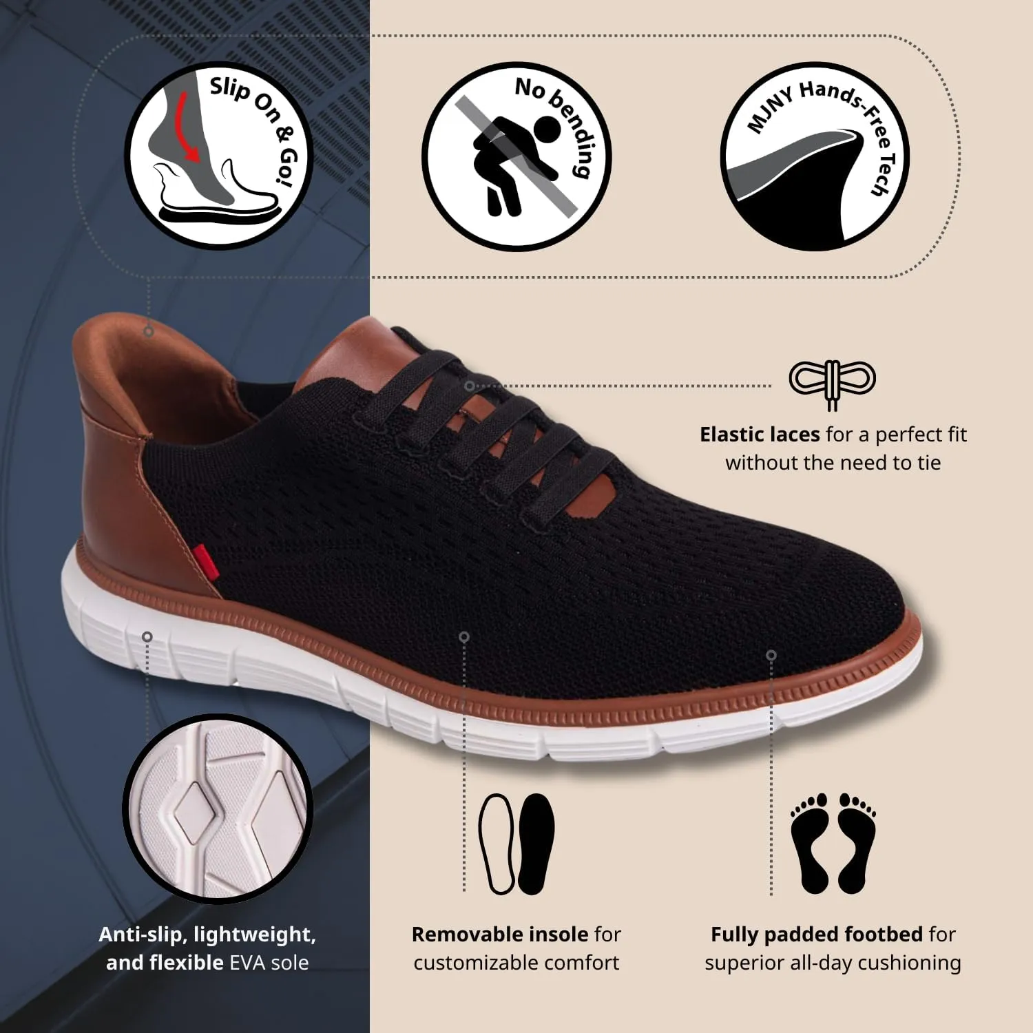 Mens Hands Free Slip On Casual Dress Sneakers Mesh Oxfords Comfortable Lightweight Breathable Walking Shoes