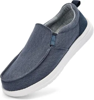 Mens Hands Free Slip-on Loafers Shoes Wide Width Casual Canvas Loafers Shoes Mens Boat Shoes Lightweight Non-Slip Walking Shoes Soft Sneakers