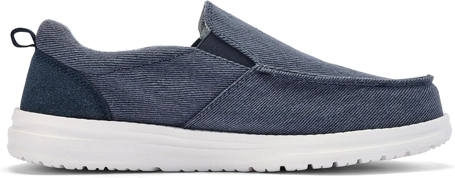 Mens Hands Free Slip-on Loafers Shoes Wide Width Casual Canvas Loafers Shoes Mens Boat Shoes Lightweight Non-Slip Walking Shoes Soft Sneakers