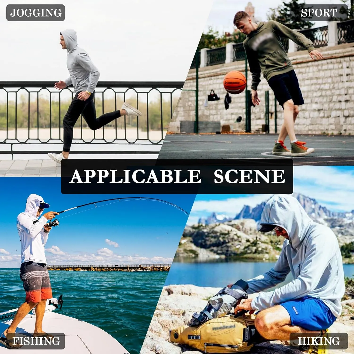 Mens Hoodie Sun Protection Long Sleeve Retro Doodles Fishing Shirt UPF 50 Cooling Hoodies UV Hooded Rash Guard