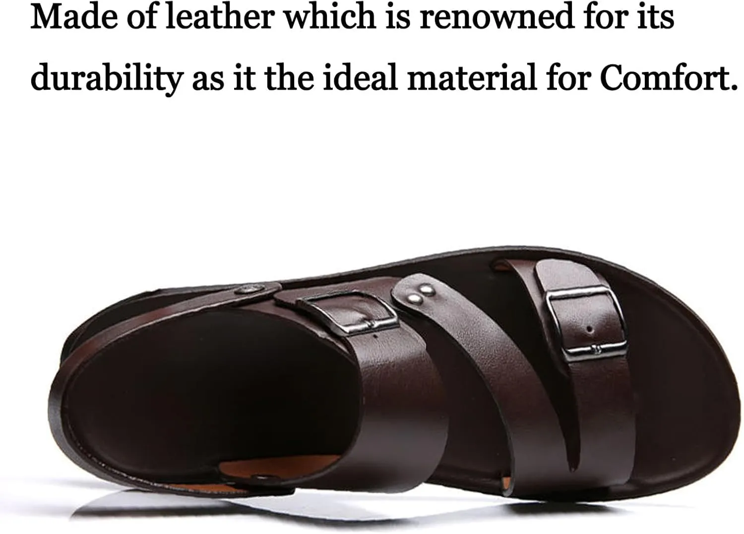 Men's Leather Buckle Casual Flat Sandals with Adjustable Dual use Ankle Straps Slip-On Beach Sandals Open Toe Non-Slip Soft Comfortable Slide Sandals