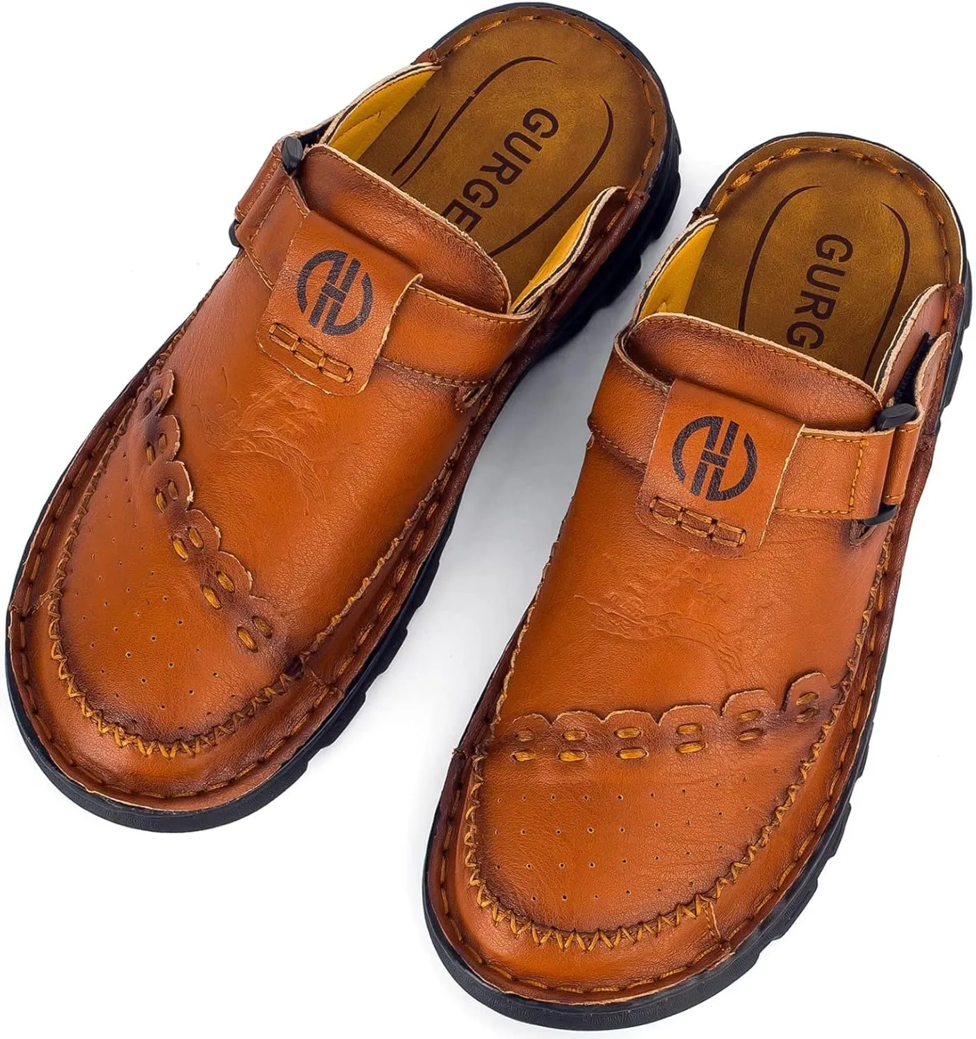 Mens Leather Clogs Mules Summer Slip-on Casual Sandals Soft Leather Thick Sole