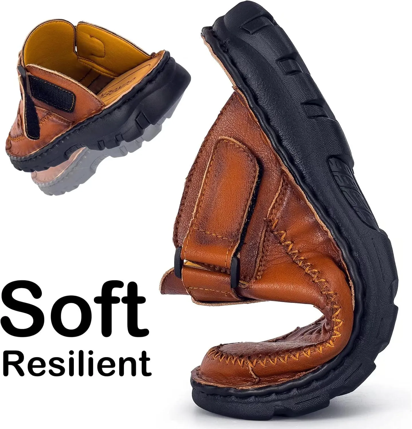 Mens Leather Clogs Mules Summer Slip-on Casual Sandals Soft Leather Thick Sole