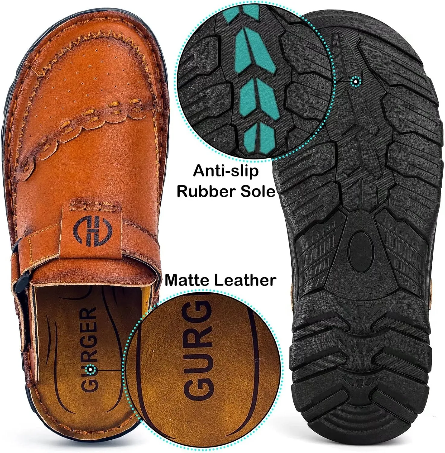 Mens Leather Clogs Mules Summer Slip-on Casual Sandals Soft Leather Thick Sole